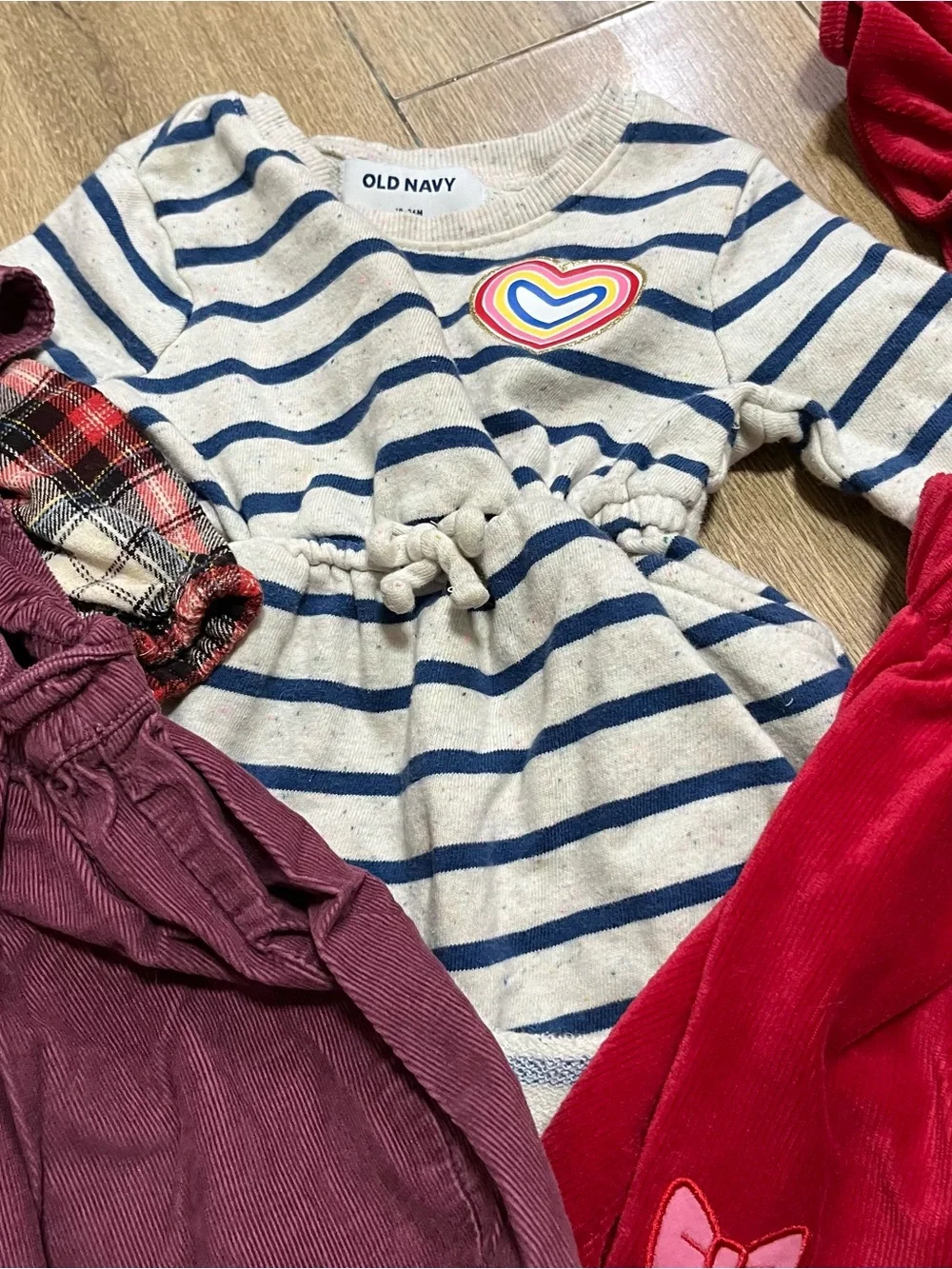 Old Navy Cream & Navy Striped Dress with Heart Patch